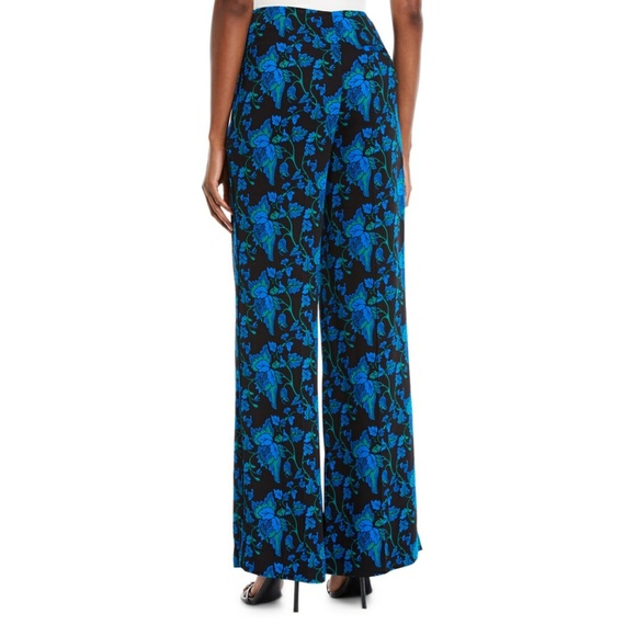 DVF floral flat front crepe wide leg trouser pants - Picture 3 of 11